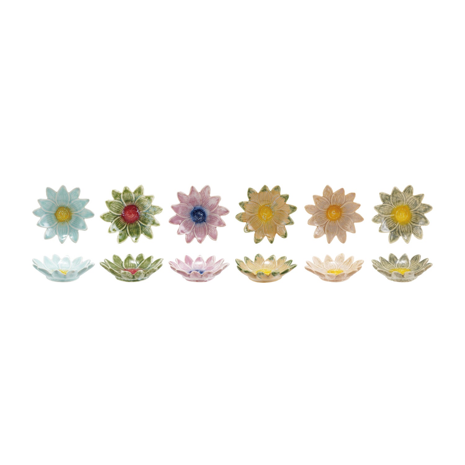 Stoneware Flower Shaped Dish, Reactive Glaze, 6 Colors