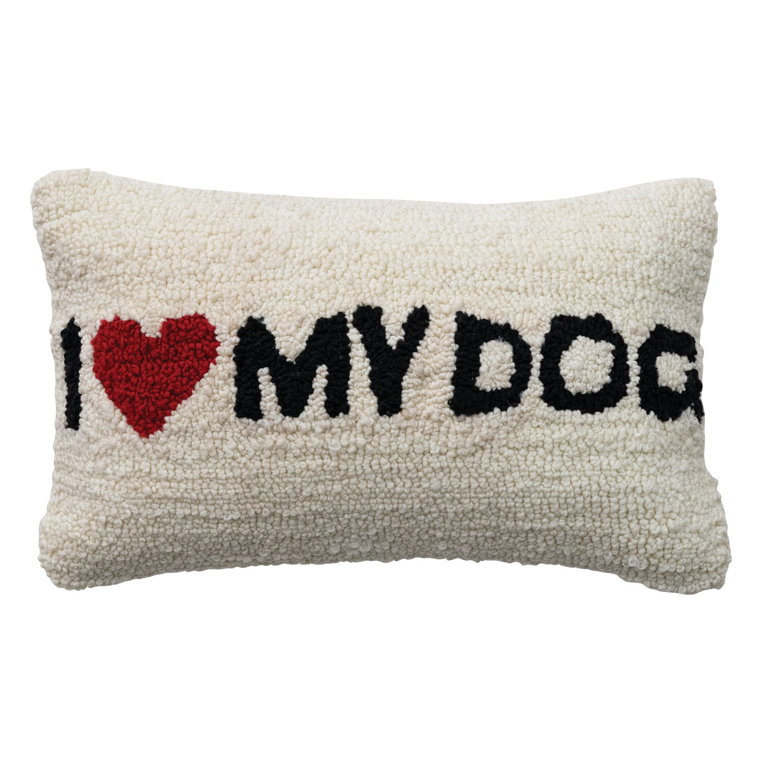 Cotton Blend Tufted Lumbar Pillow “I ♥ My Dog”, Natural, Black & Red