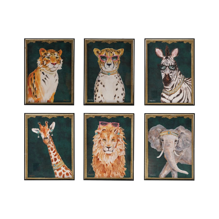 Hand-Painted Animals w/ Accessories in Smoke Color Acrylic Box Framed Wall Décor, 6 Styles