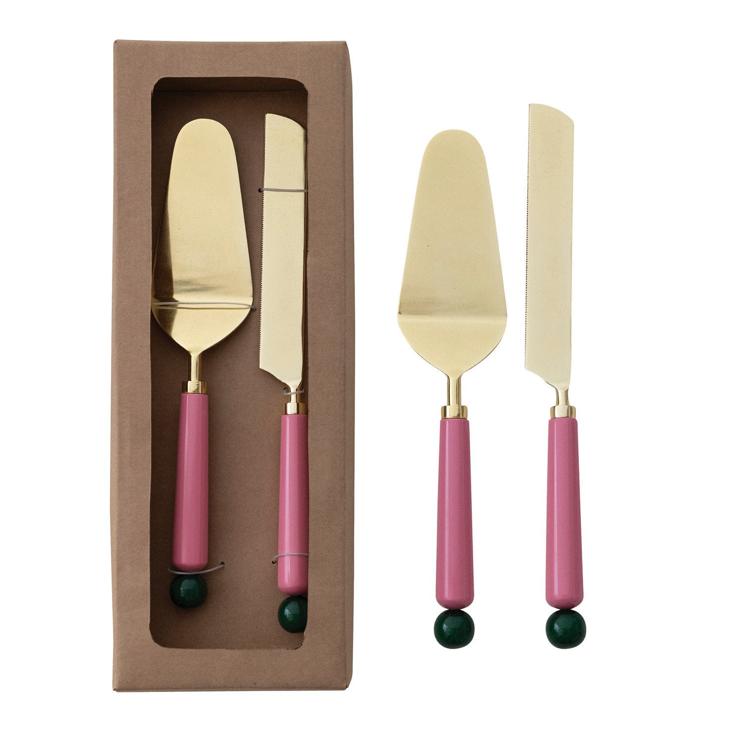 Stainless Steel Cake Servers with Resin Handles, Gold Finish, Boxed Set of 2