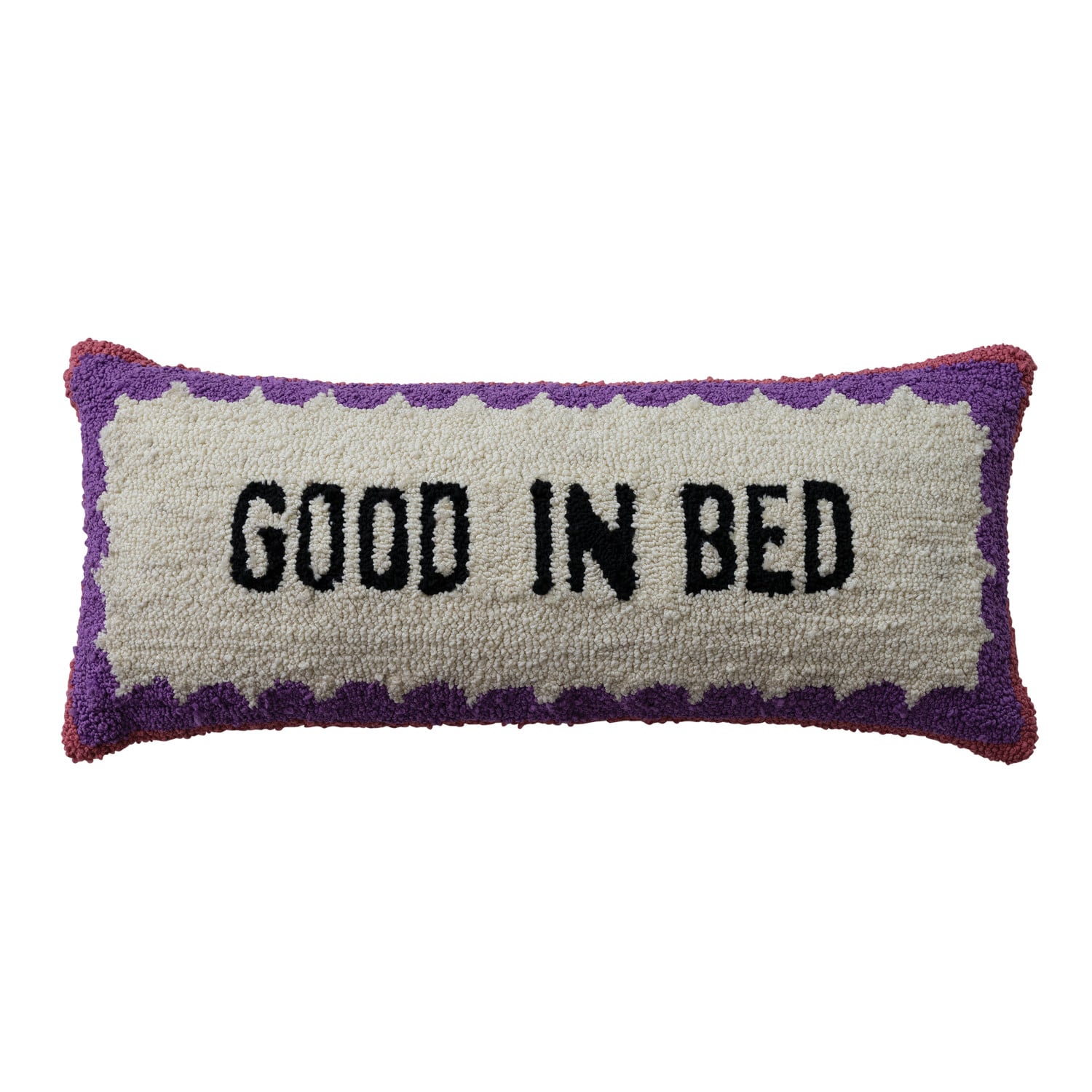 Cotton Tufted Lumbar Pillow “Good In Bed” with Green Back, Natural, Black, Purple & Pink