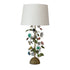 Metal Vintage Reproduction Toleware Flowers Table Lamp with Linen Shade