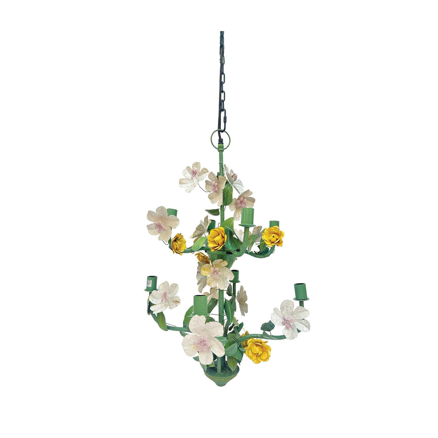 Metal Vintage Reproduction Toleware Flowers Chandelier with 8 Lights