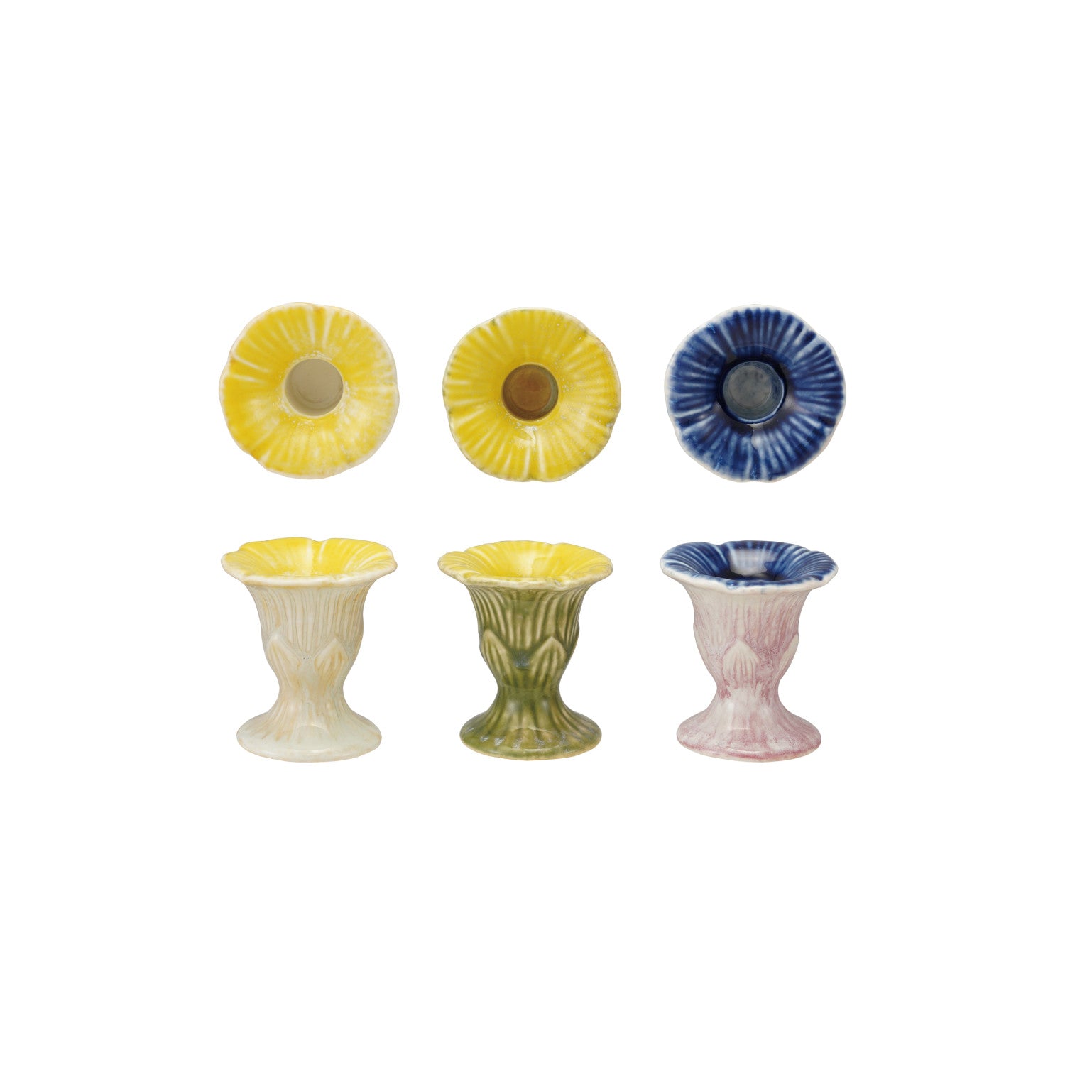 Stoneware Flower Shaped Taper Holder, 3 Styles