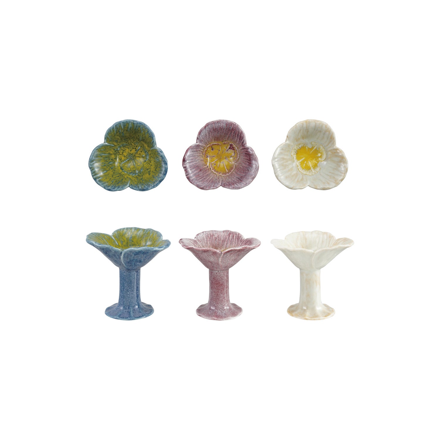 Stoneware Flower Shaped Footed Tealight Holder, 3 Styles