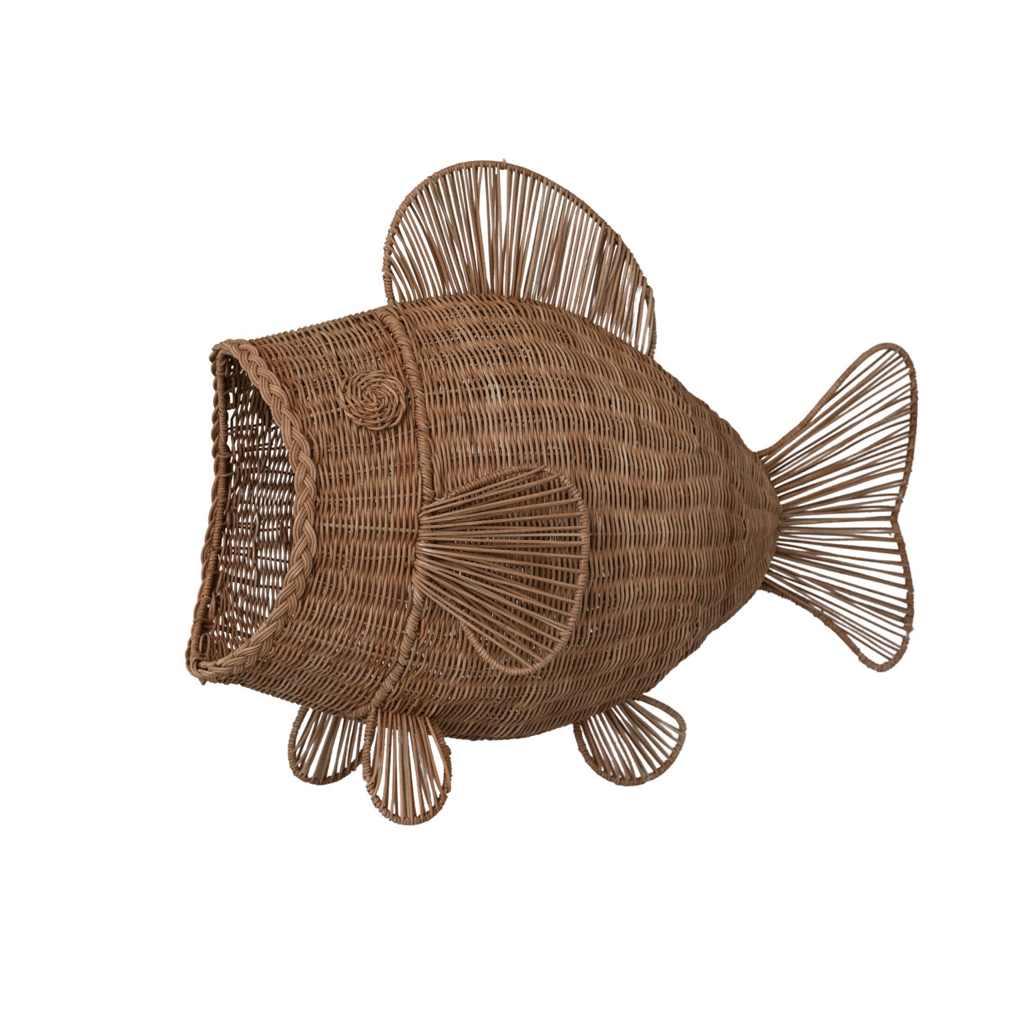 Hand-Woven Rattan and Wire Fish Shaped Container