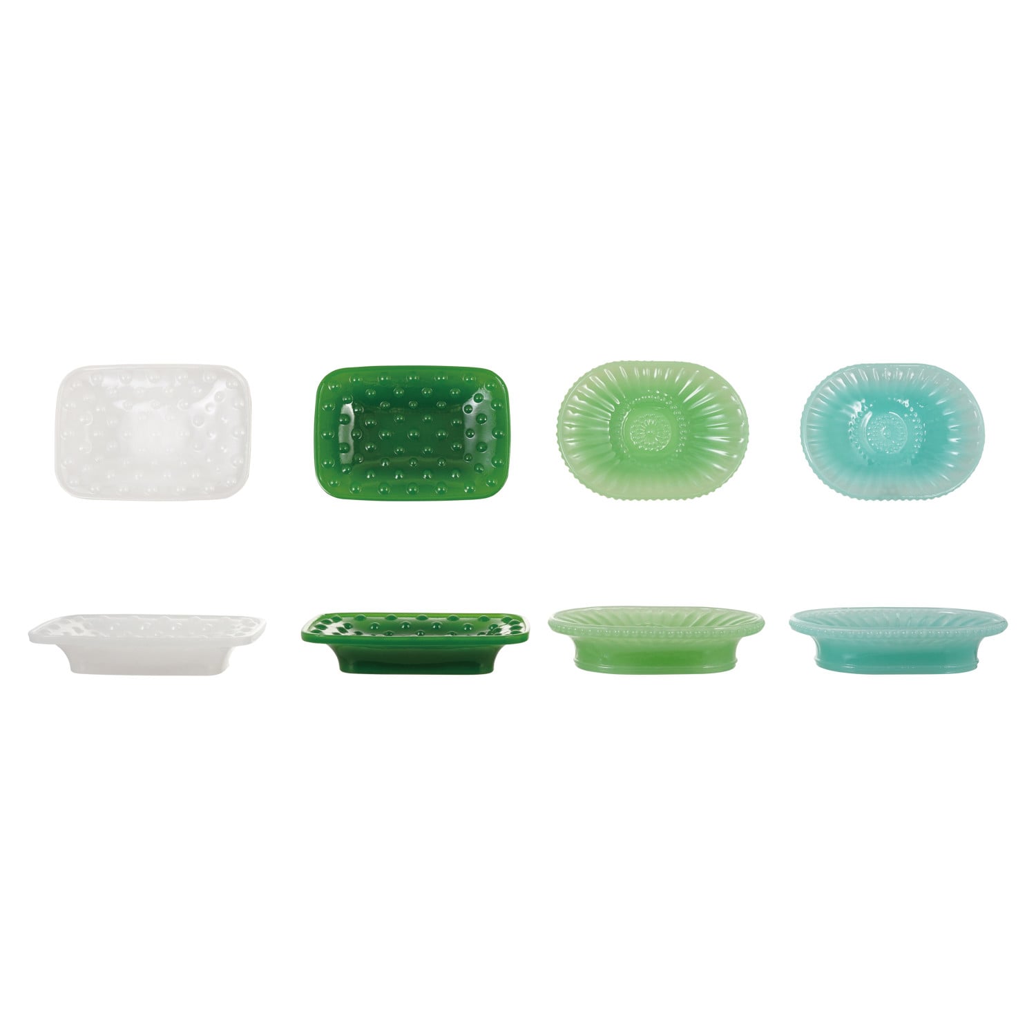 Embossed Milk Glass Footed Soap Dish, 4 Styles