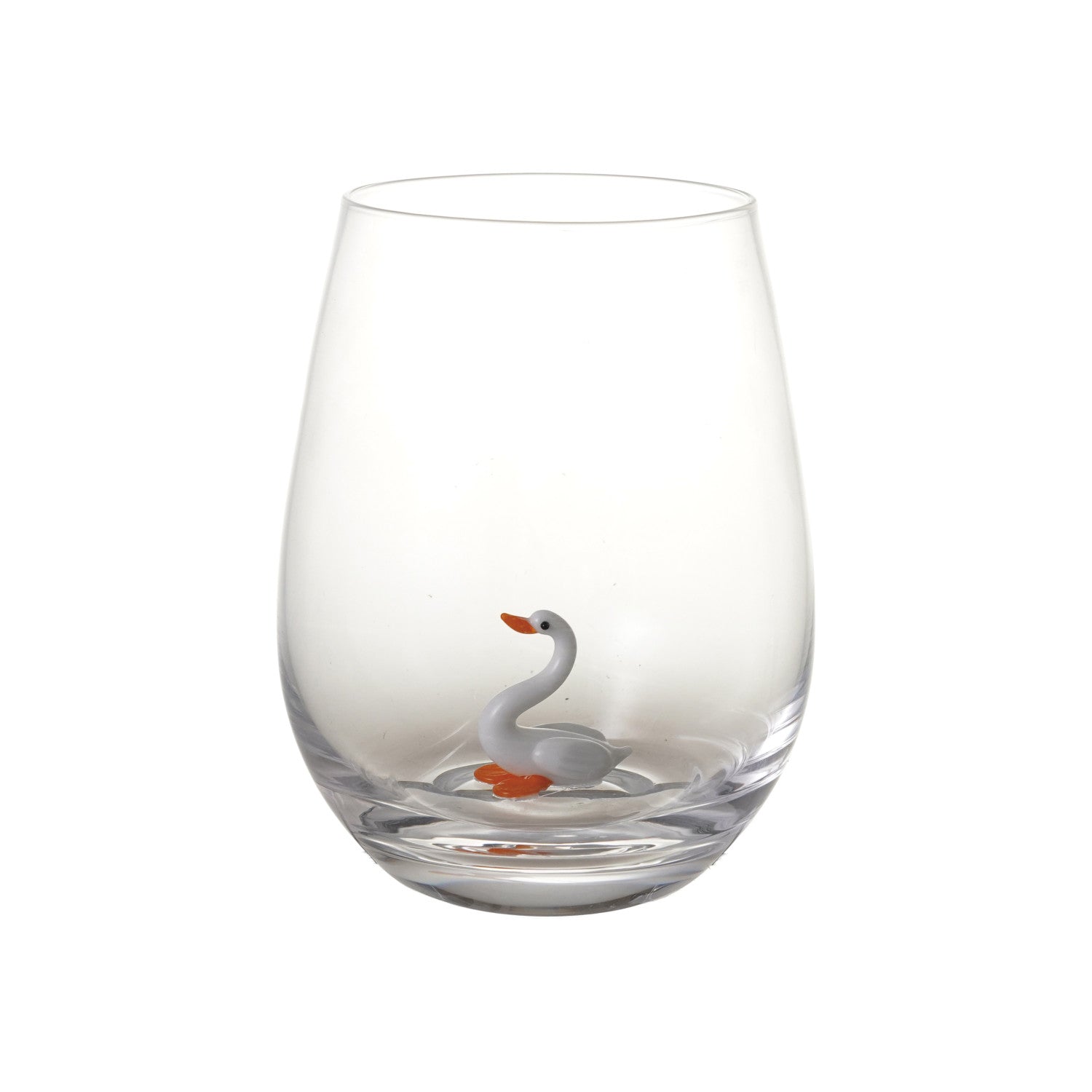 18 oz. Stemless Wine Glass with Hand-Blown Swan Inside, White