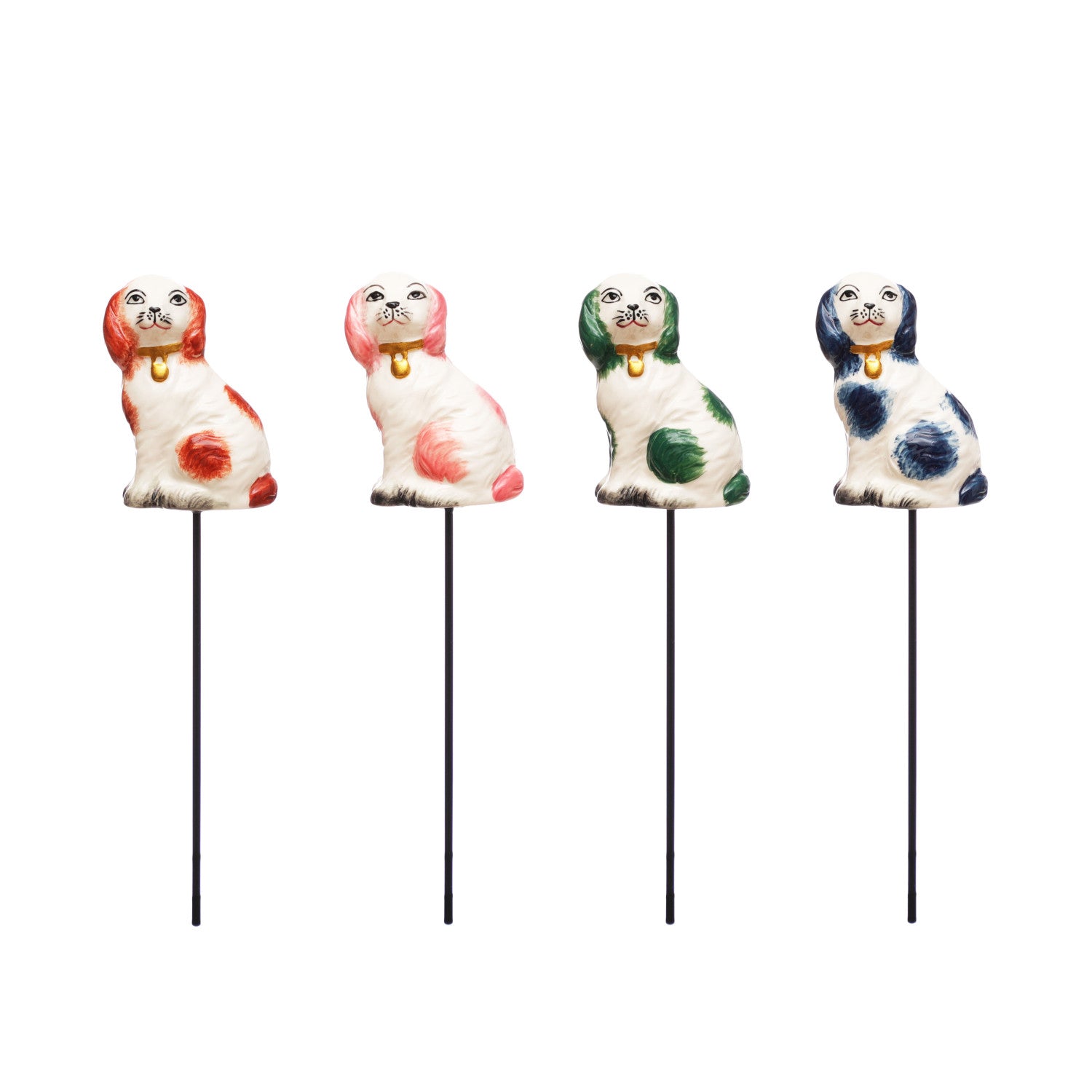 Stoneware Staffordshire Dog Plant Stake, 4 Colors