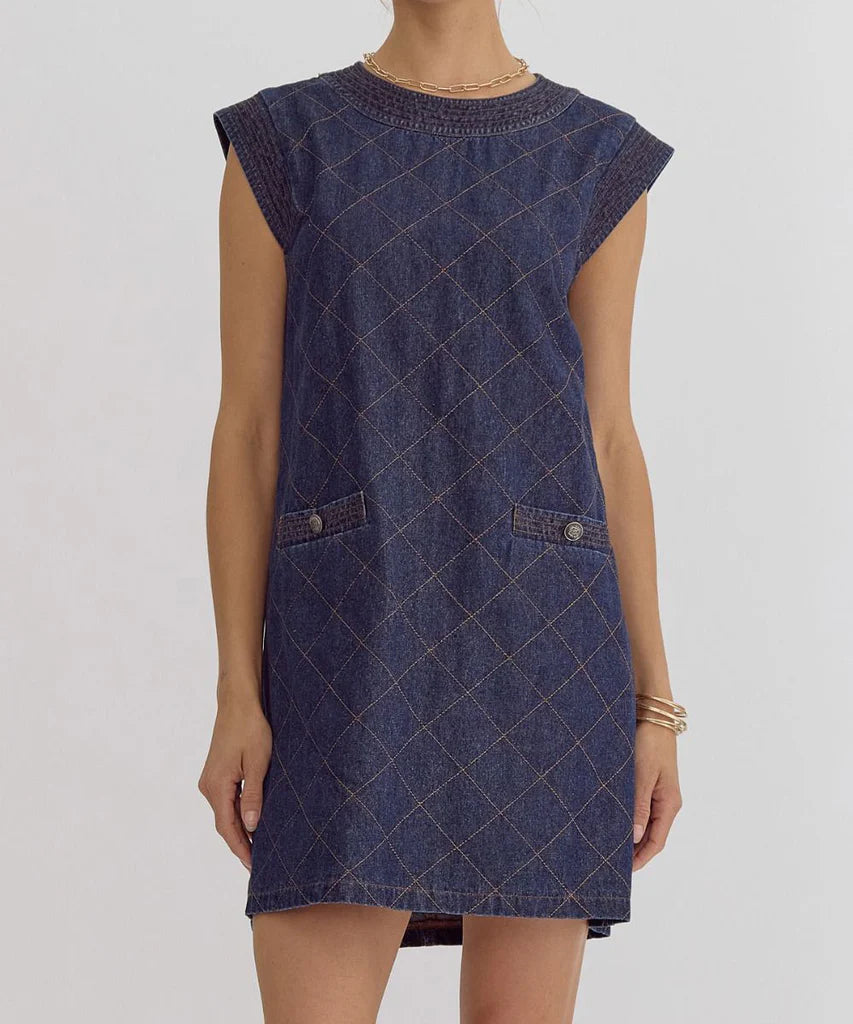 Denim Round Neck Sleeveless Mini Dress - A. Dodson's