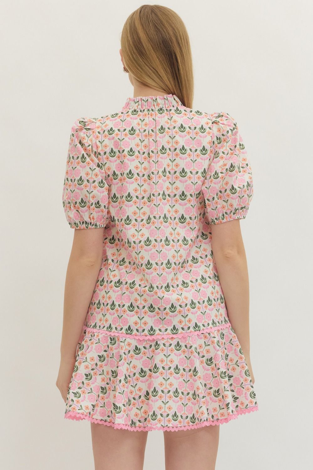 Misty Botanical Print Short Puff Sleeve Dress
