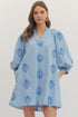 Faith Embroidered Print Short Puff Sleeve Dress