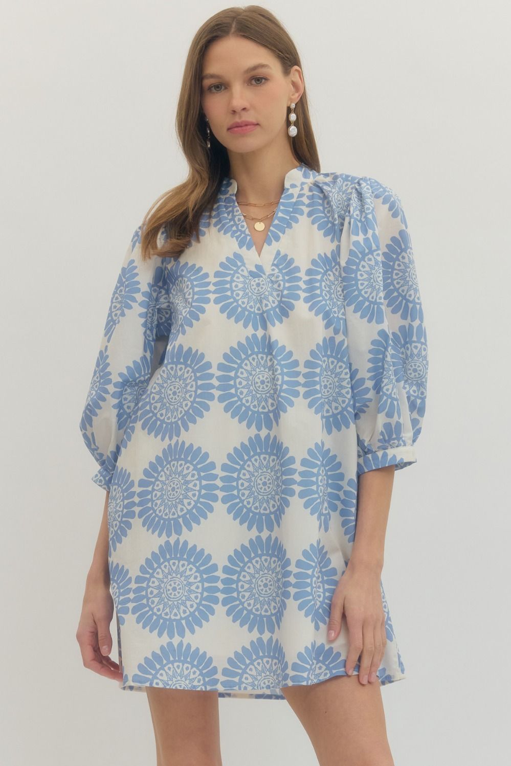 Daisy Print Puff Sleeve Mini Dress