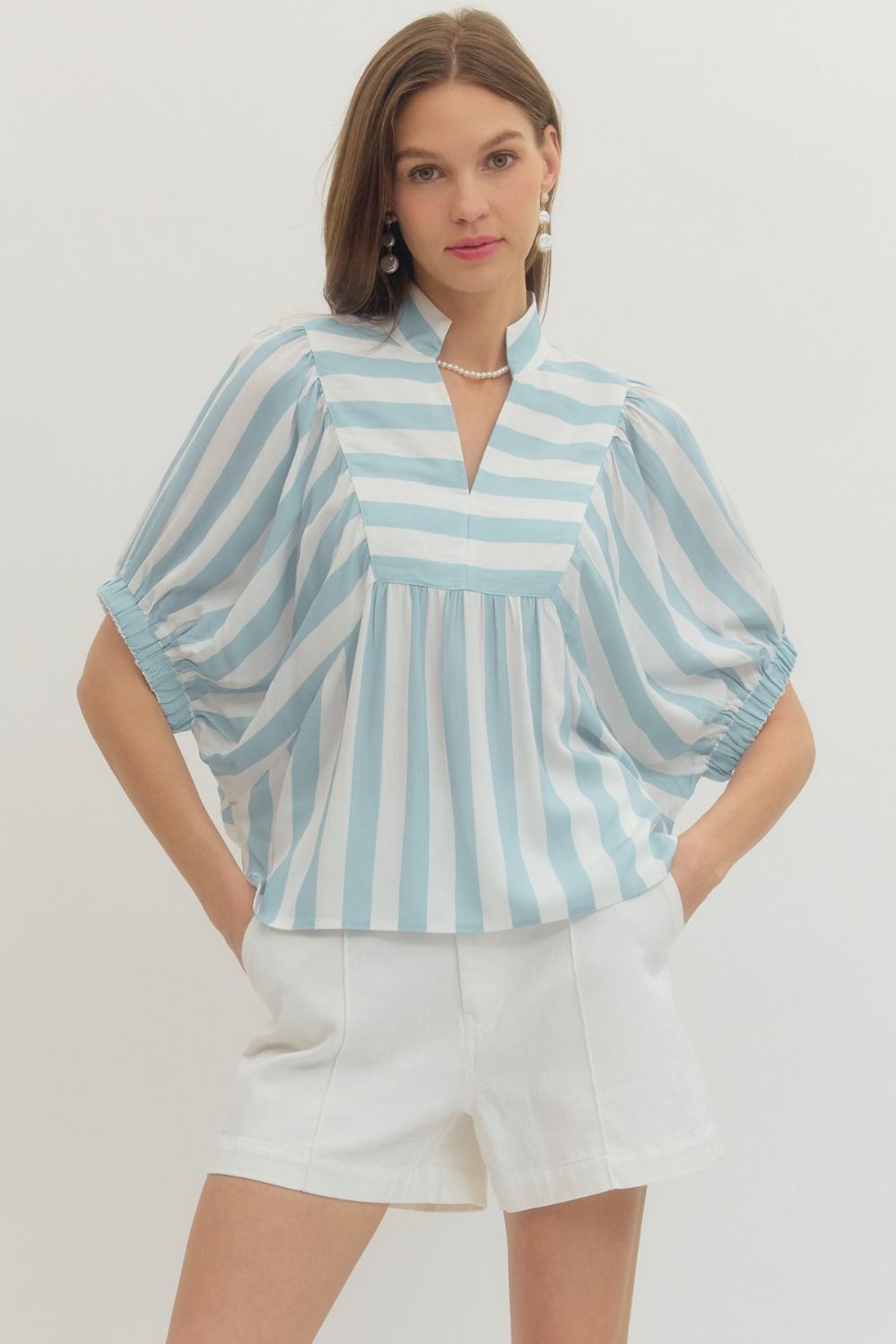 Annie Stripe Print Short Puff Sleeve Top