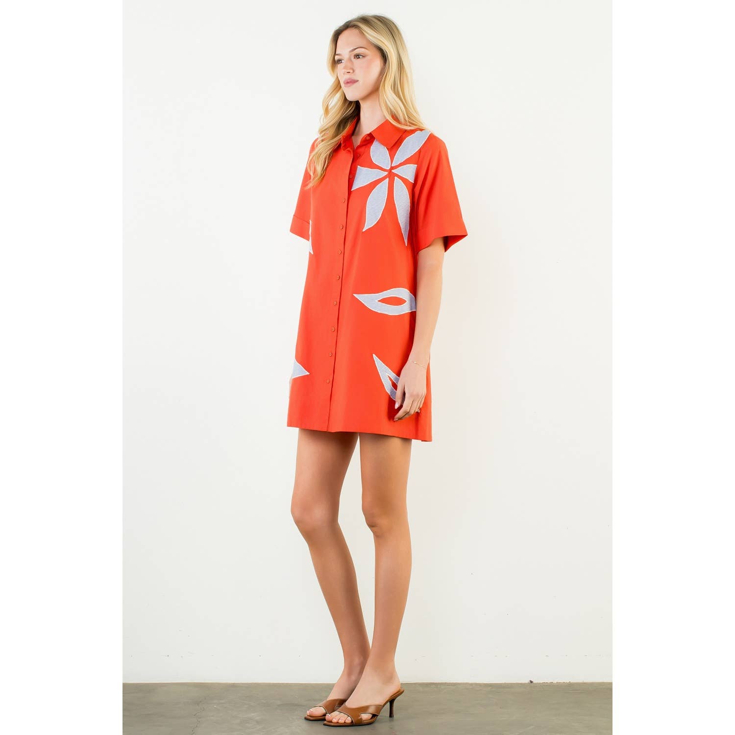Tia Short Sleeve Floral Embroidery Dress