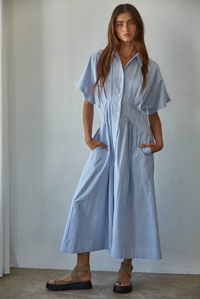 Linley Striped Pleated Flare Dress