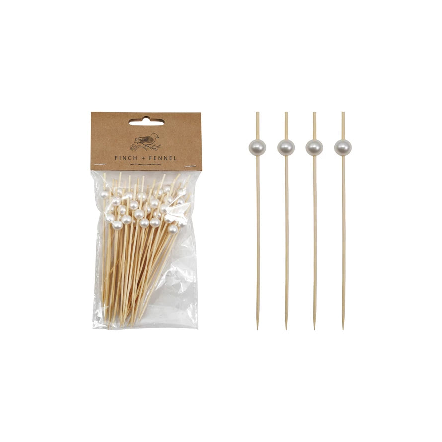 Bamboo Single Use Skewers with Pearl , Set of 50 (Copy)