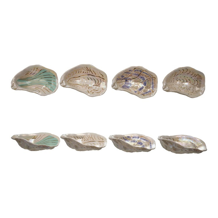 5"L Ceramic Oyster Dish w Gold