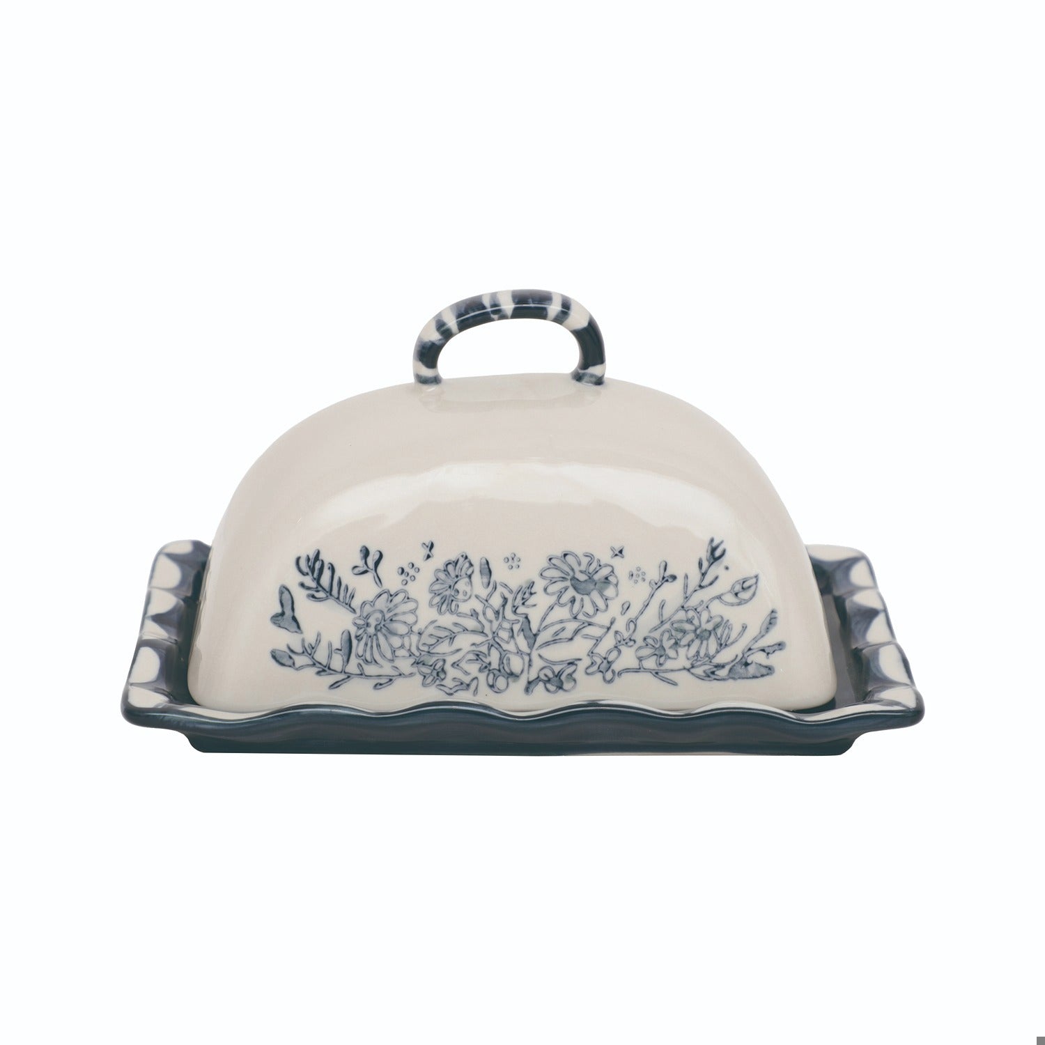 Stoneware Butter Dish W Floral Design