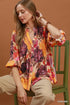 Umgee D1099 Floral Print Button-Down Smocked Blouse – Ecru Mix - View 2