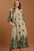 Umgee D1165 Border Print Smocked Yoke Midi Dress – Charcoal with Pockets - View 2