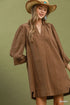 Umgee C6657 Corduroy Puff Sleeve Shift Dress – Teal with Pockets - Size S