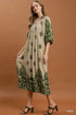 Umgee D1165 Border Print Smocked Yoke Midi Dress – Charcoal with Pockets - View 4