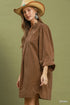 Umgee C6657 Corduroy Puff Sleeve Shift Dress – Teal with Pockets - View 4