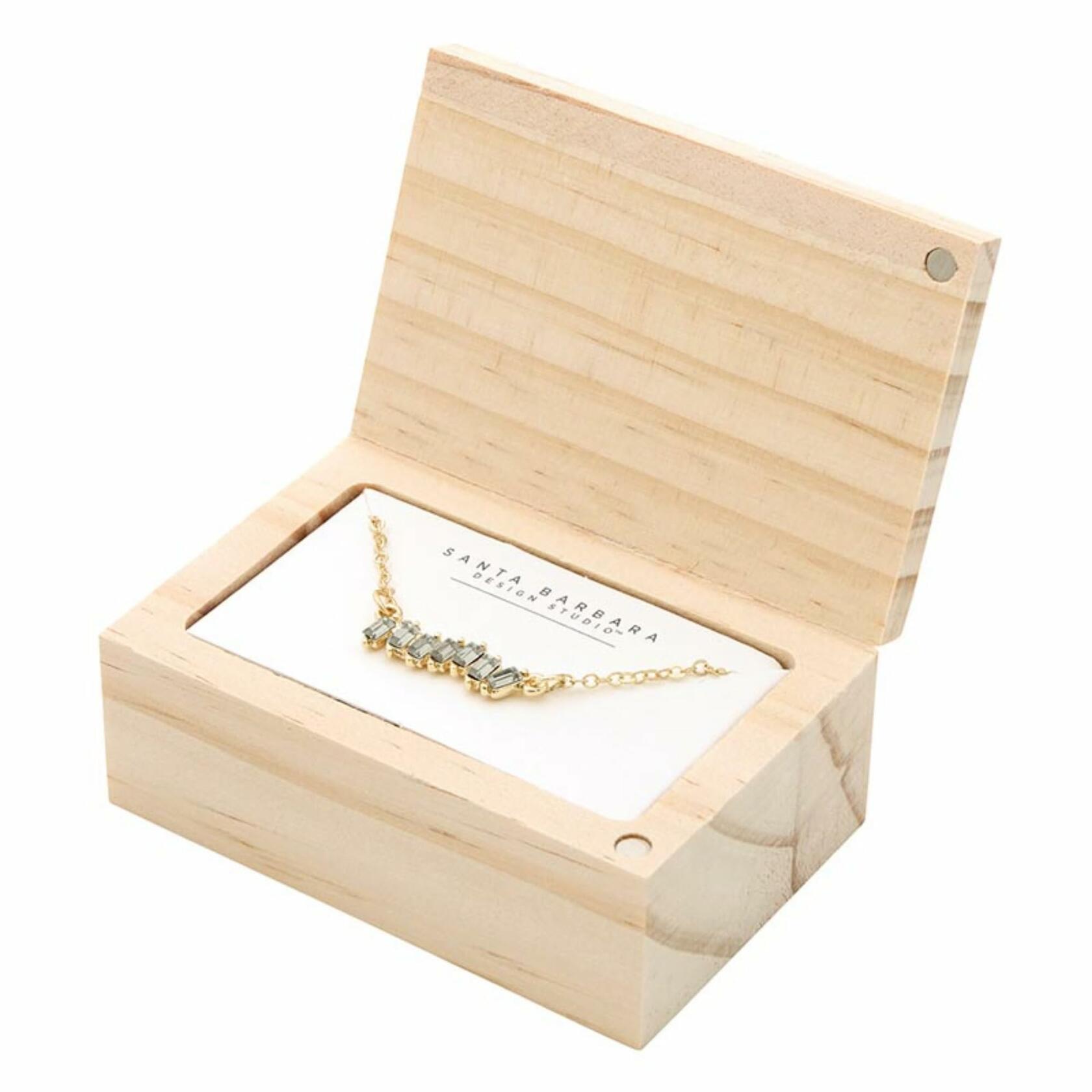 Black & White Flower Necklace with Wood Gift Box by Santa Barbara Design Studio
