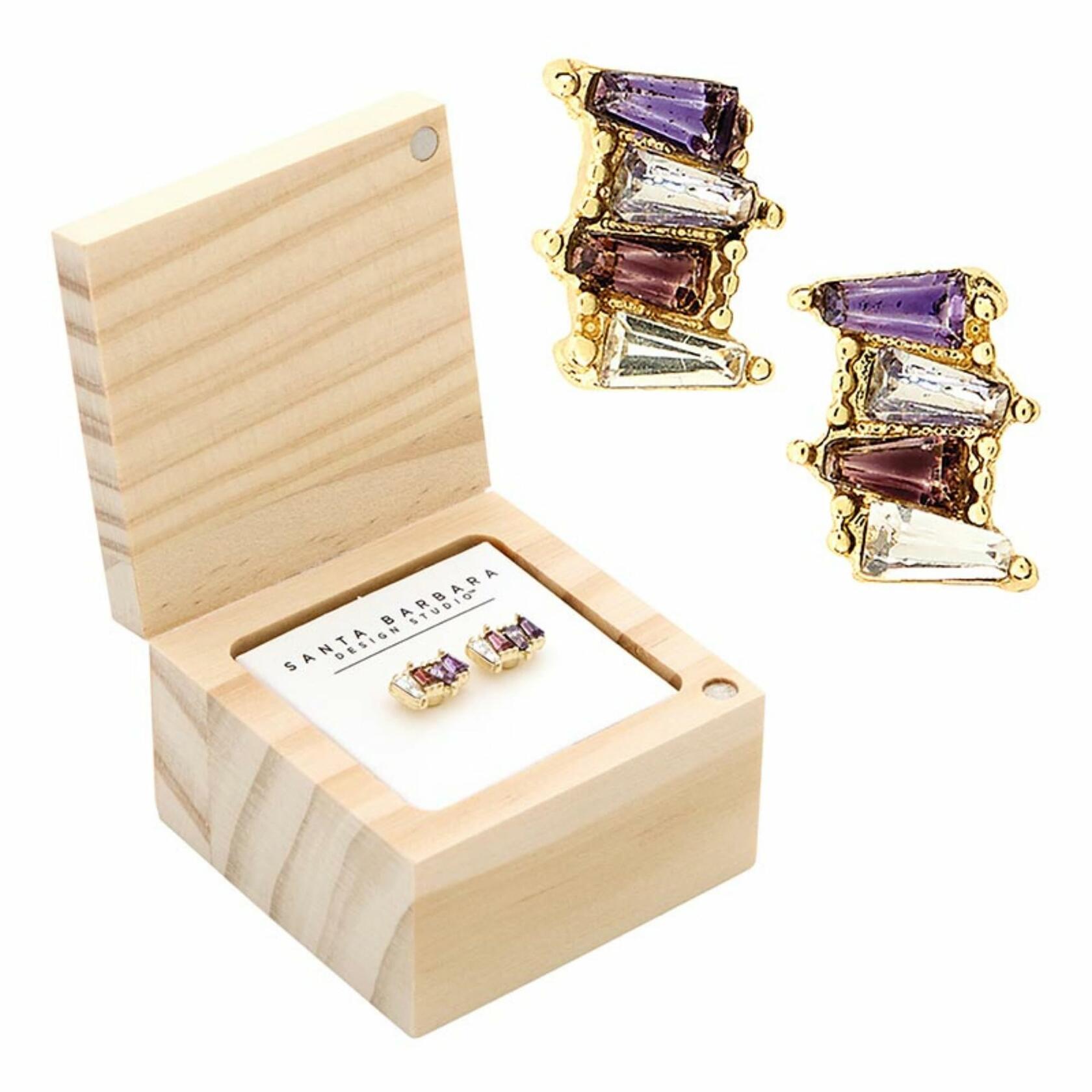 Lavender Flower Earring Set with Wood Gift Box by Santa Barbara Design Studio