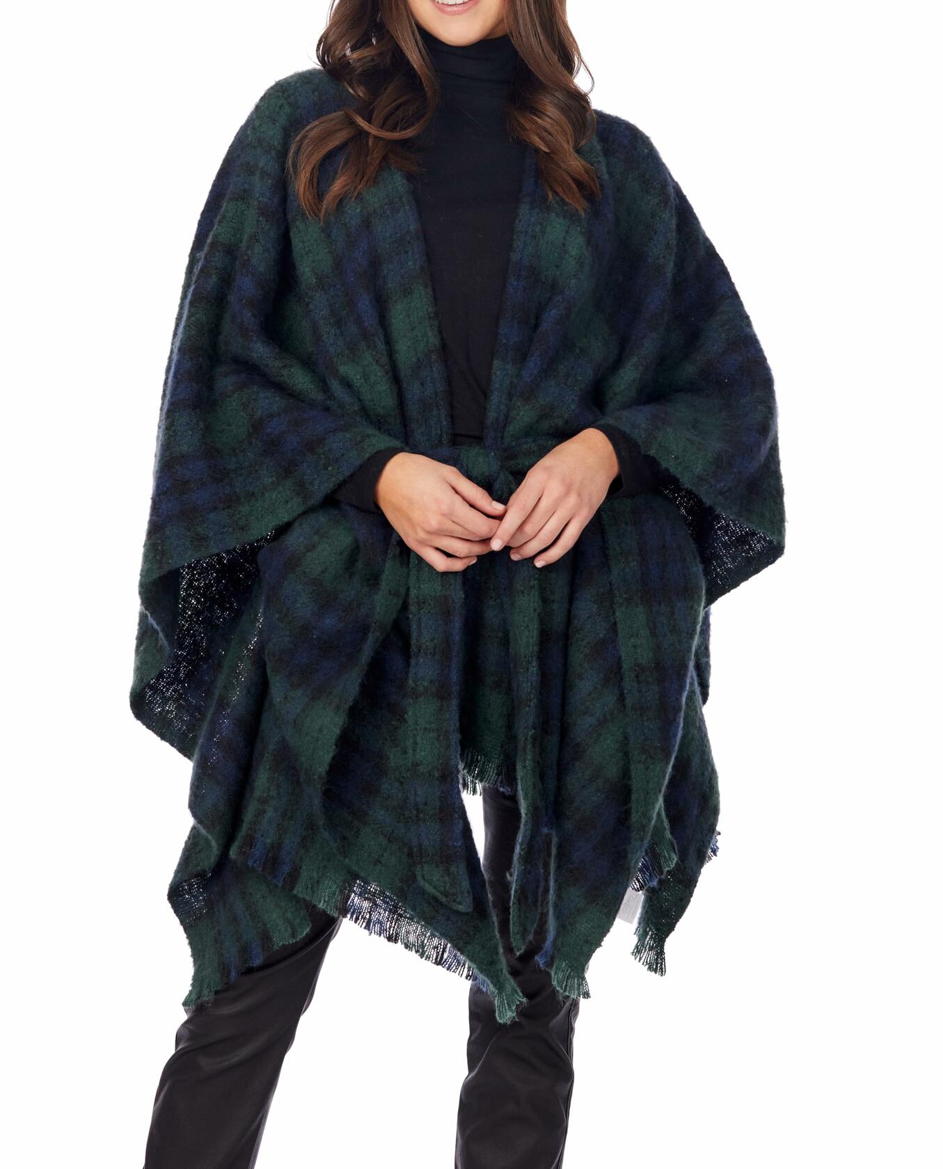 Brinley Belted Poncho, Green By Mud Pie