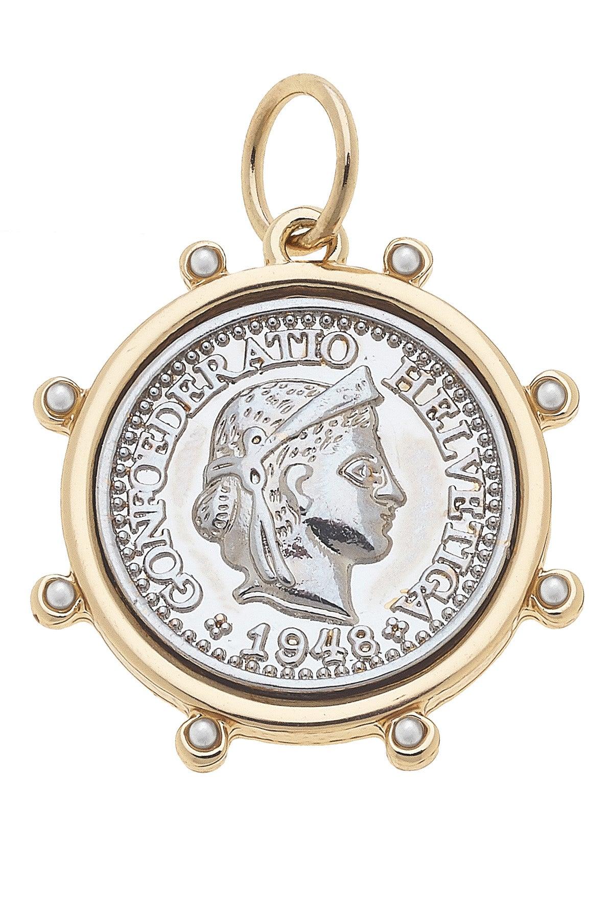 Studded Coin Charm in Shiny Two Tone