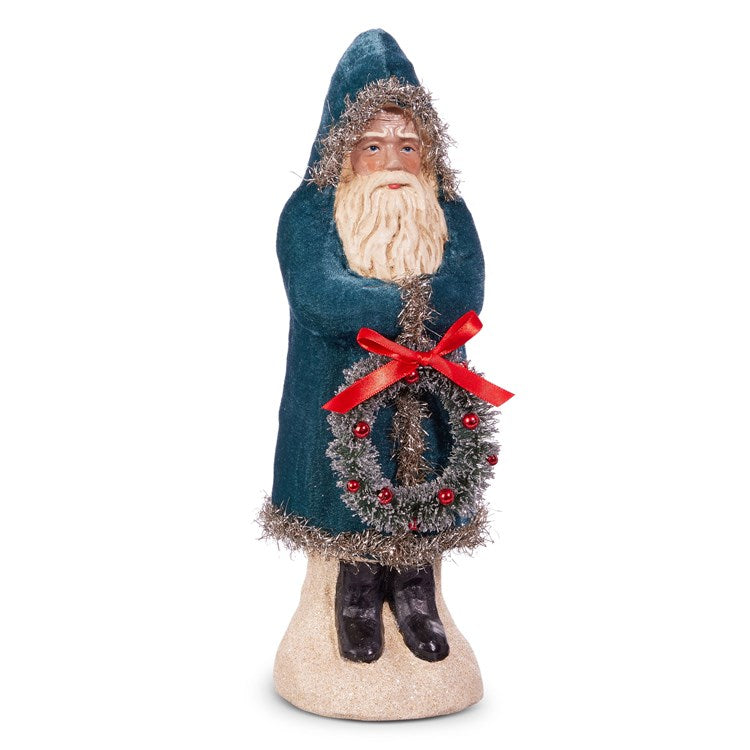 12 Blue Velvet Santa with Wreath