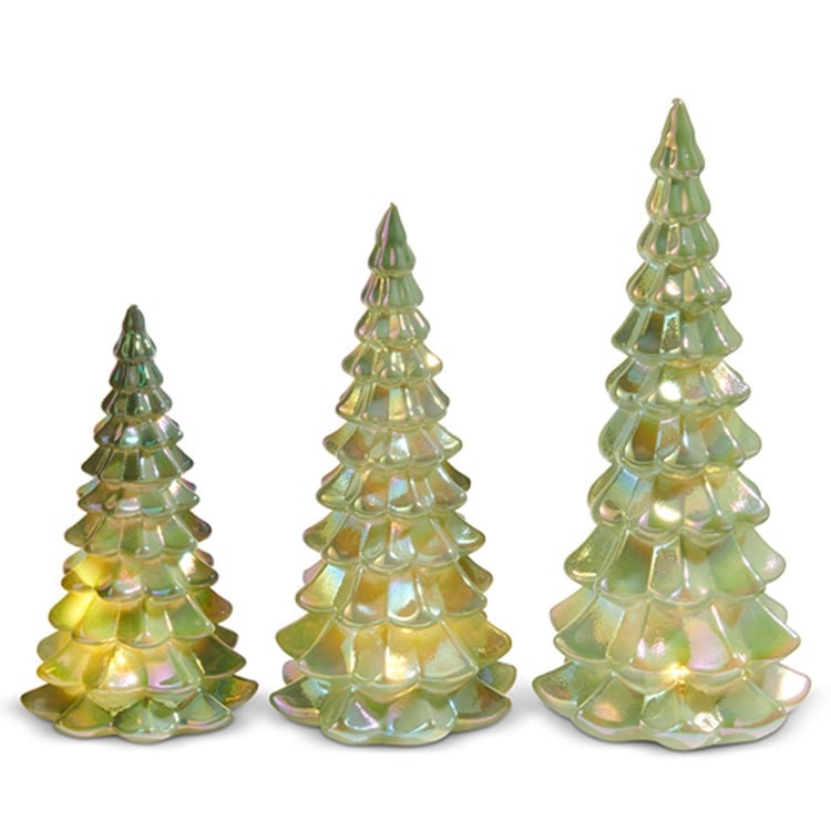 12.5" Lighted Green Iridescent Trees