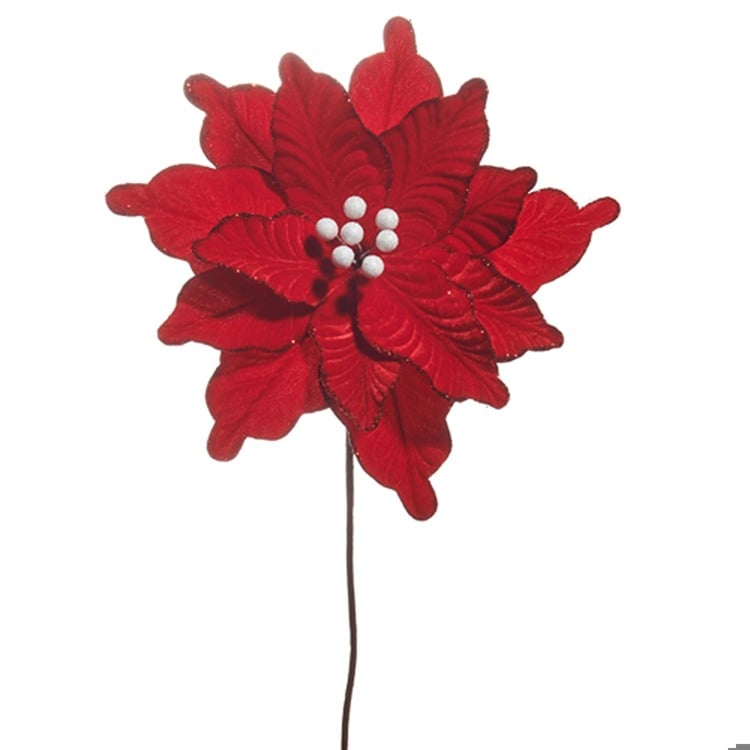 22" Red Velvet Poinsettia Stem