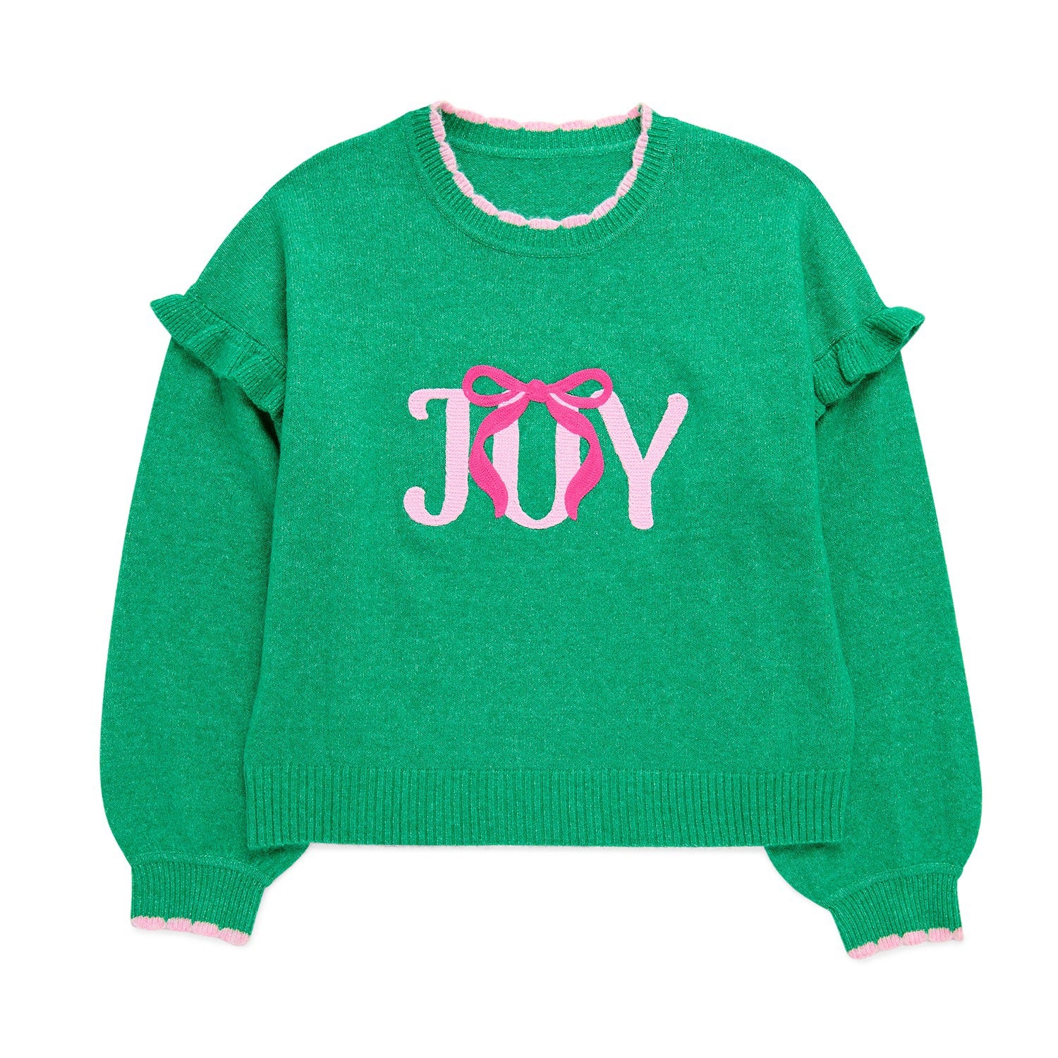 ASST/8 "JOY" RUFFLE SLEEVE RELAXED SWEATERS,GREEN