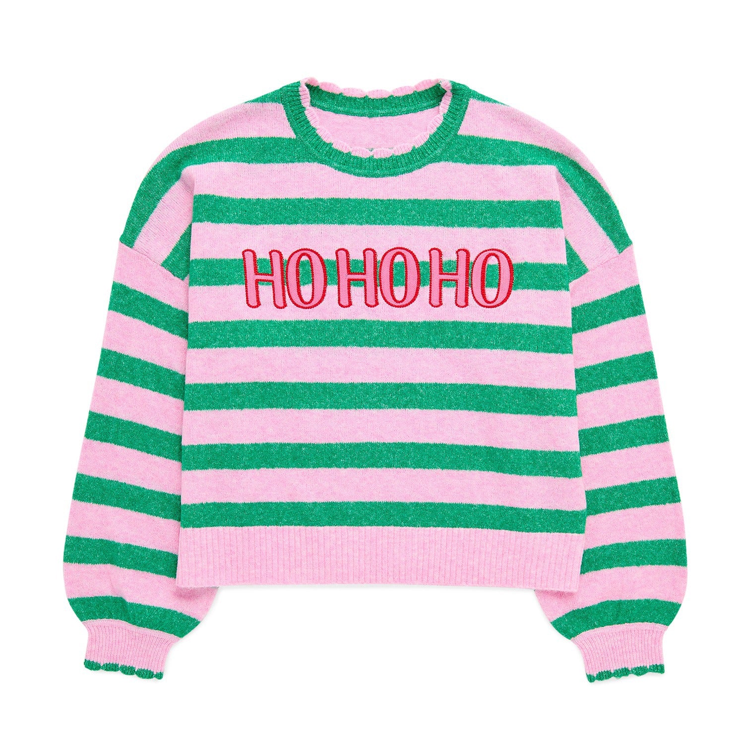 ASST/8 "HO HO HO" SCALLOP TRIM RELAXED SWEATERS,GR