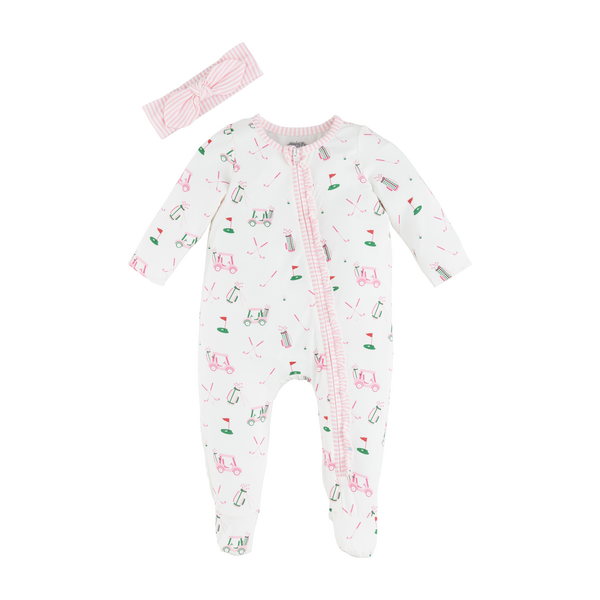 PINK GOLF BABY SLEEPER AND HEADBAND SET BY MUD PIE - A. Dodson's