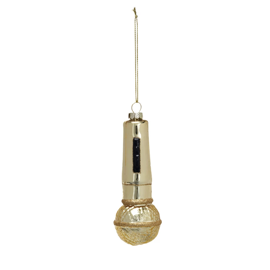 Gold Microphone Glass Ornament - A. Dodson's