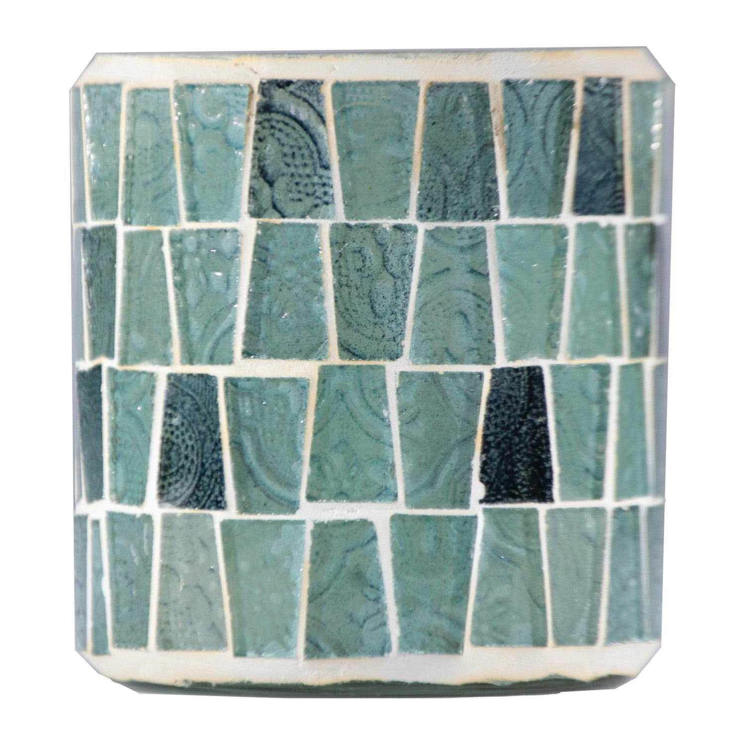 Glass Mosaic Tealight/Votive Holder, Blue & White