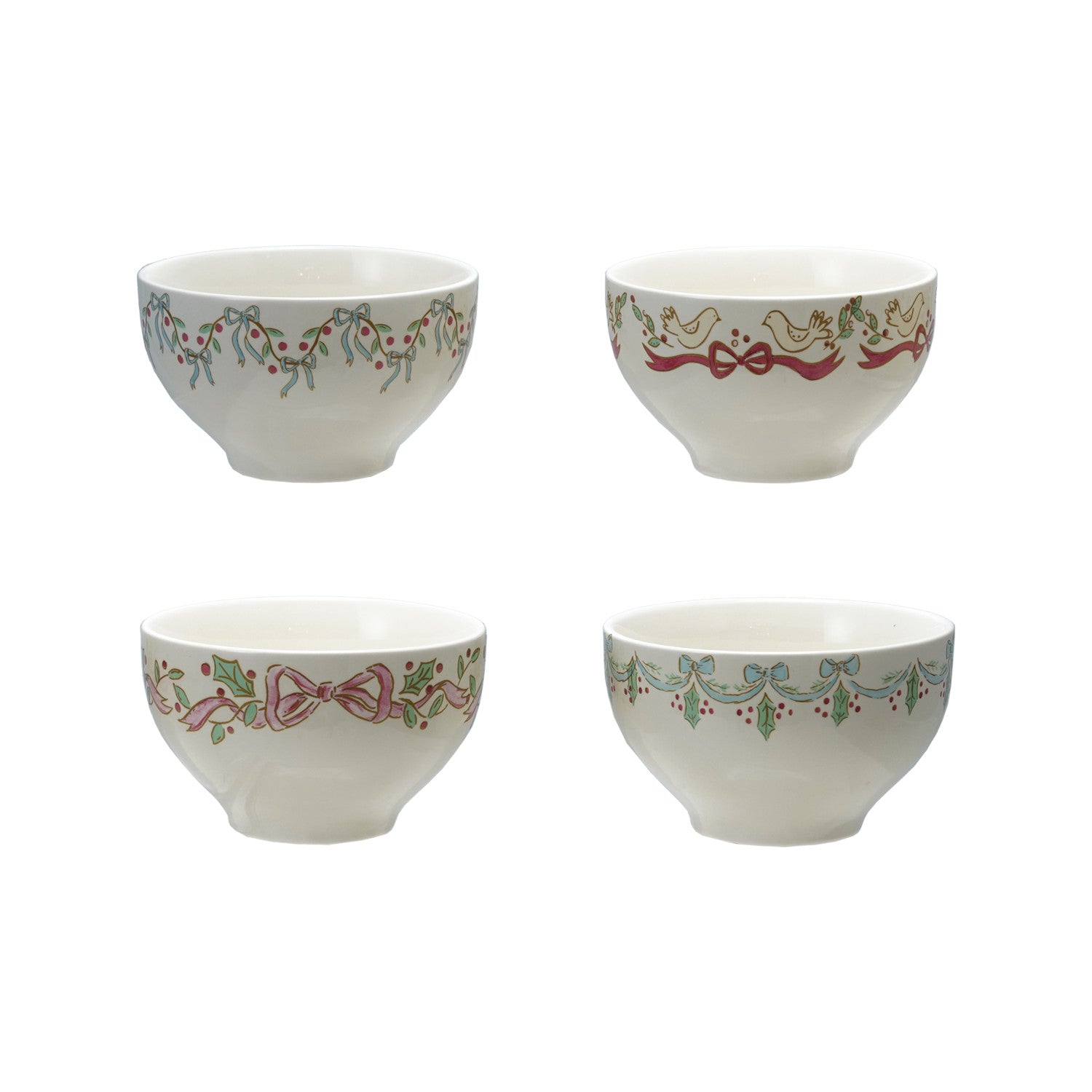 4-1/2" Round x 2-3/4"H Stoneware Bowl with Bows, 4 Styles