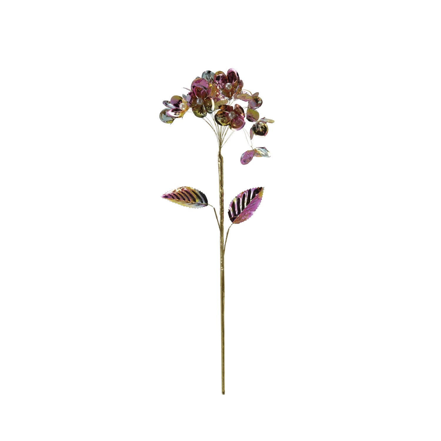 17-3/4"H Plastic Flower Pick with Faux Pearls, Metallic Gold Finish
