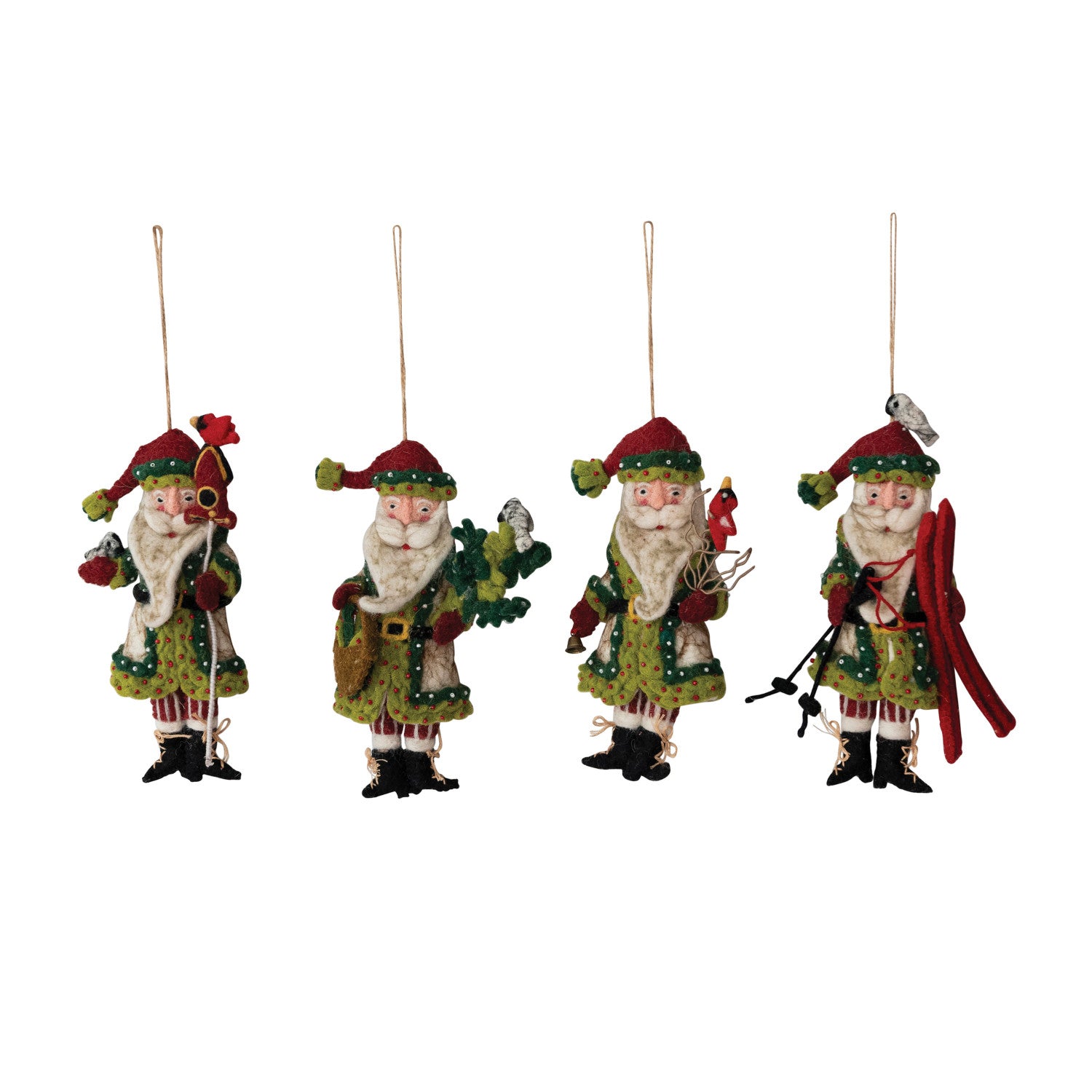 Handmade Wool Felt Santa Ornament with Beads, 4 Styles by Creative Co-Op