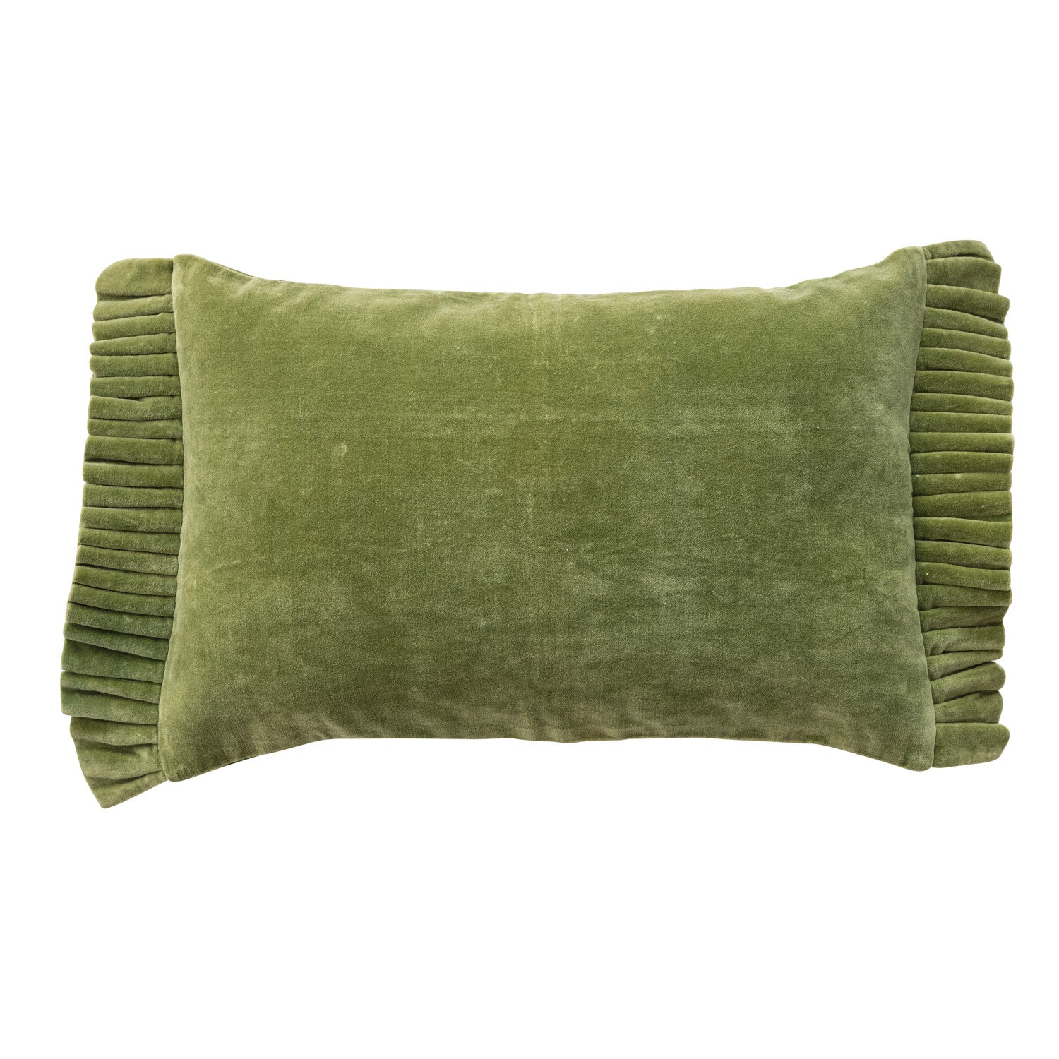 Cotton Velvet Lumbar Pillow with Ruffle Trim, Green by Creative Co-Op
