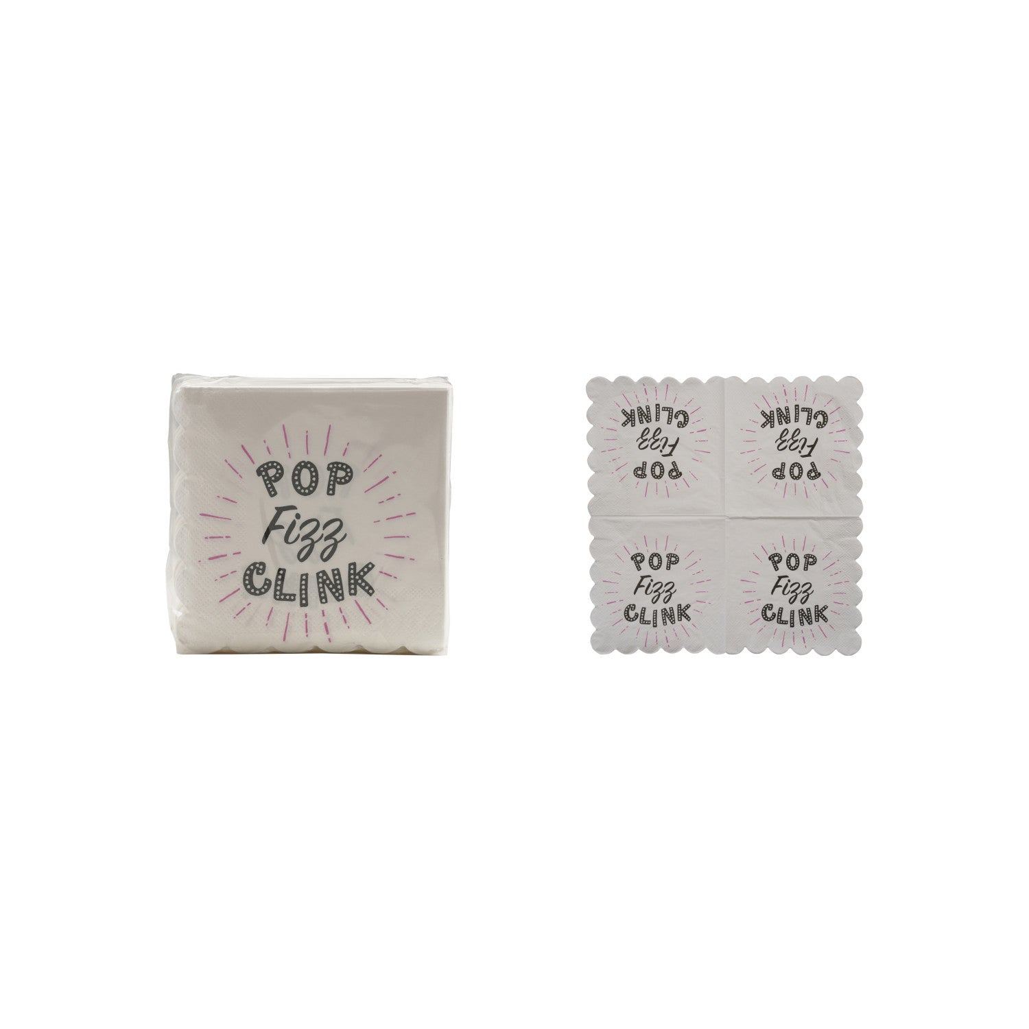 Paper Scalloped Napkins "Pop Fizz Clink" (Contains 50 Folded Pieces)