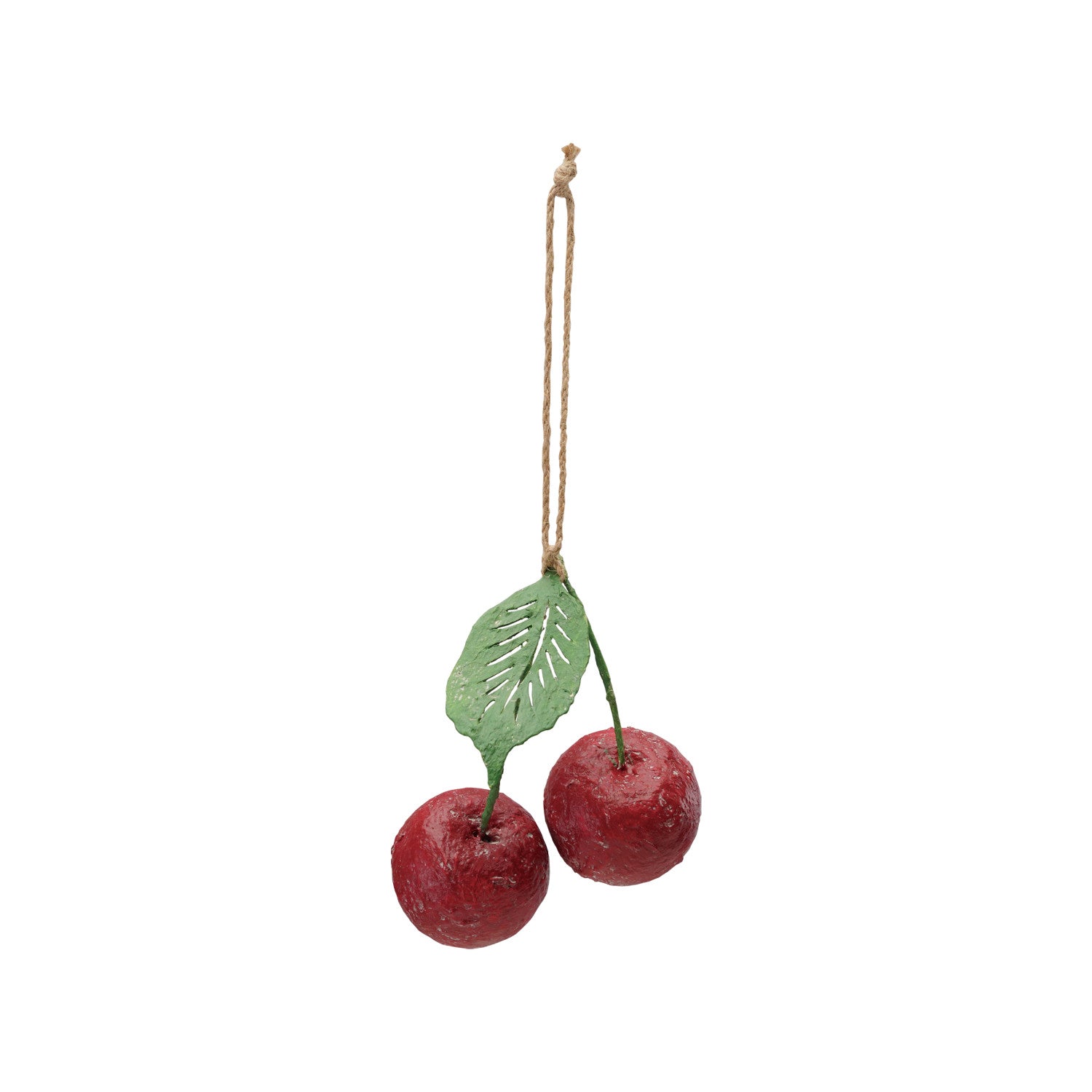 Handmade Paper Mache Cherries Ornament, Red & Green