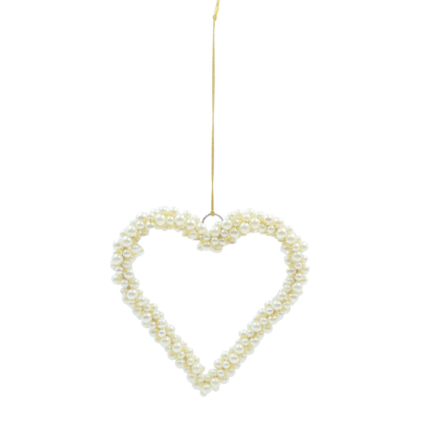 Metal & Faux Pearl Beaded Heart Ornament