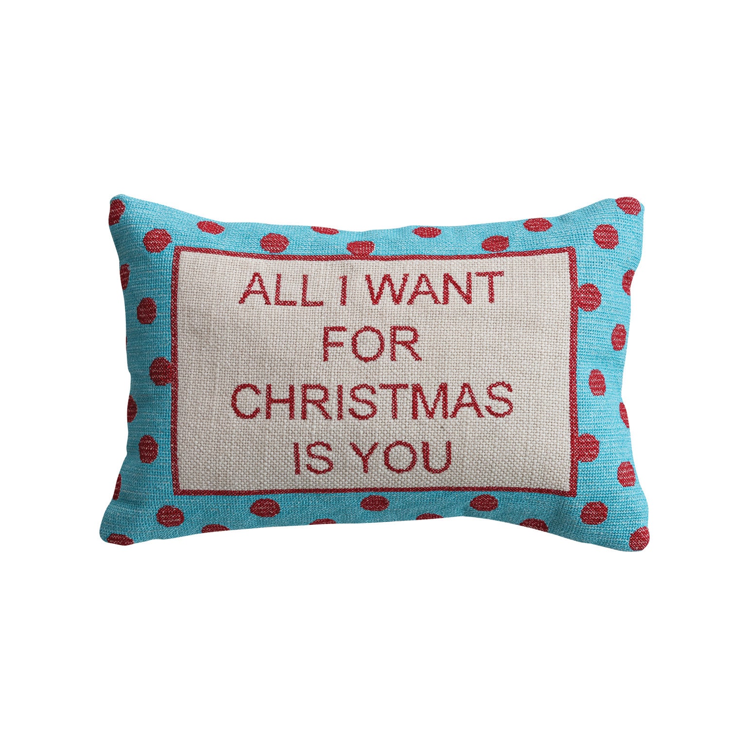 Cotton Embroidered Lumbar Pillow with Polka Dot Pattern "All I Want For Christmas..."