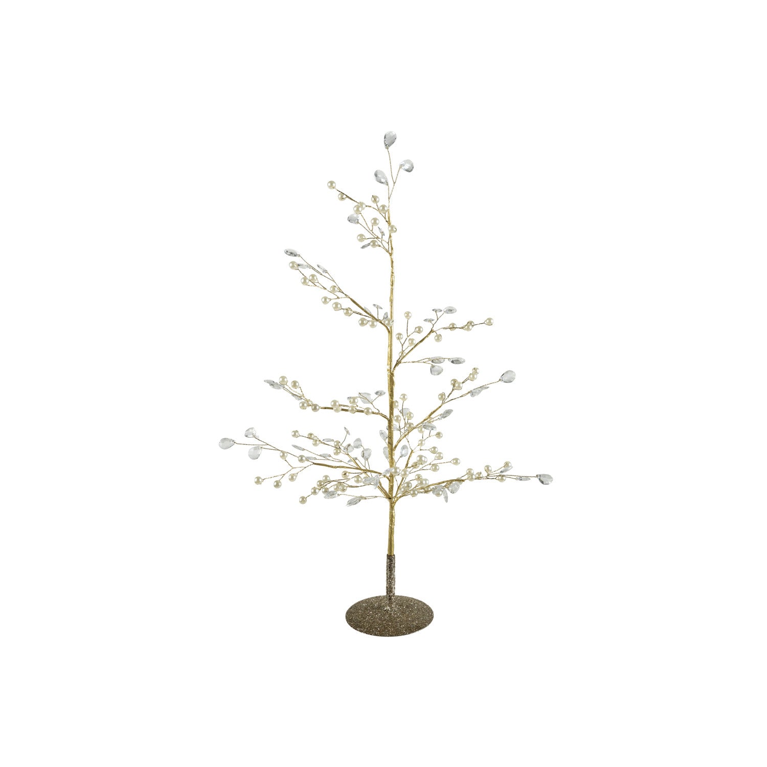 Faux Pearl, Acrylic Jewel & Metal Wire Tree with Glitter Base, Gold Finish