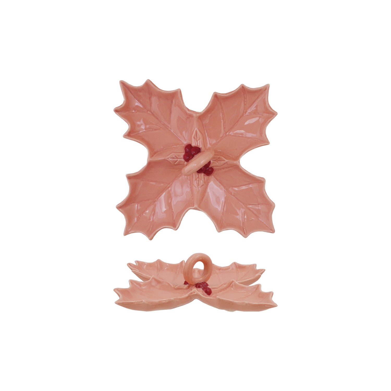 Ceramic Holly Shaped Dish with 4 Sections & Handle